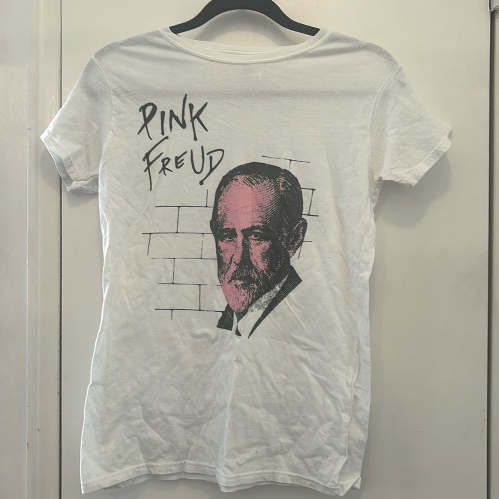 Pink Freud Graphic cotton white t-shirt, women’s tee Med-Large